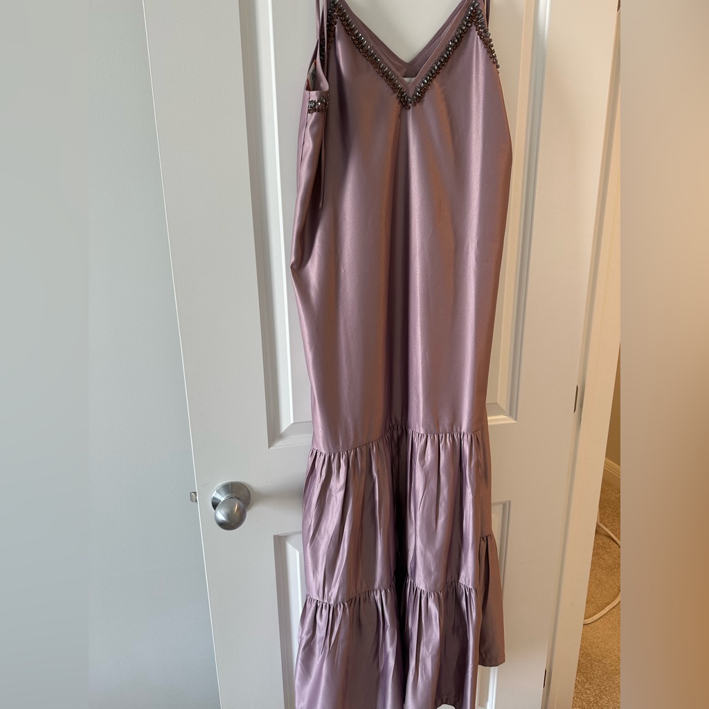 Anthropologie Mauve Maxi Dress, Size Small, Dhruv Kapoor, Bejeweled V-Neck